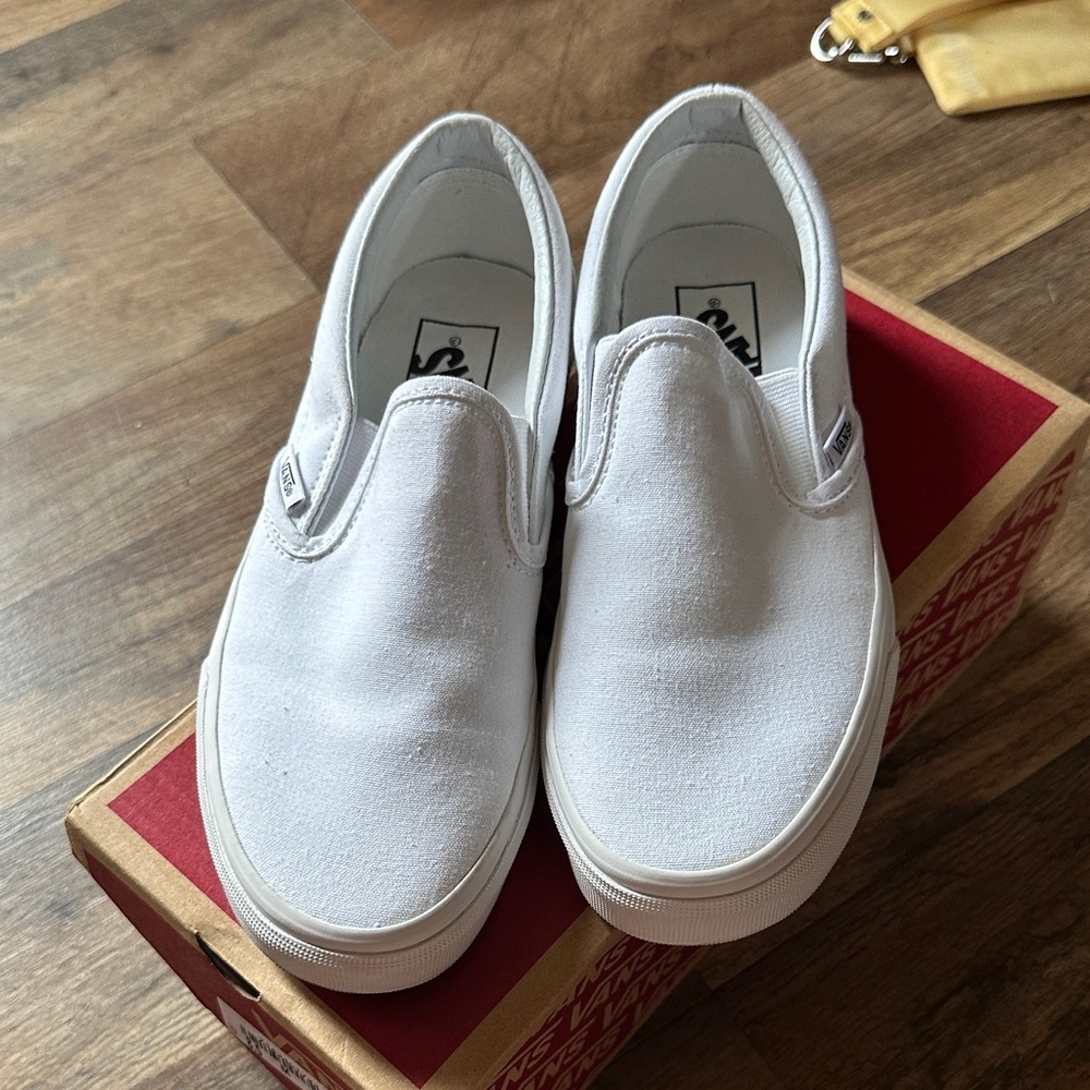 Vans Classic White Canvas Slip-Ons